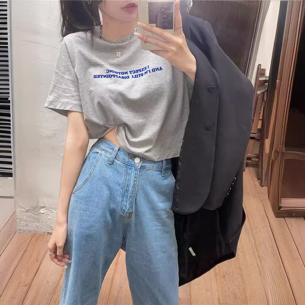 Vapetix M-2XL Summer 2025 Korean Version New Loose Short-Sleeve Revealing Navel Alphabet Print Super Hot Women's – Bild 4