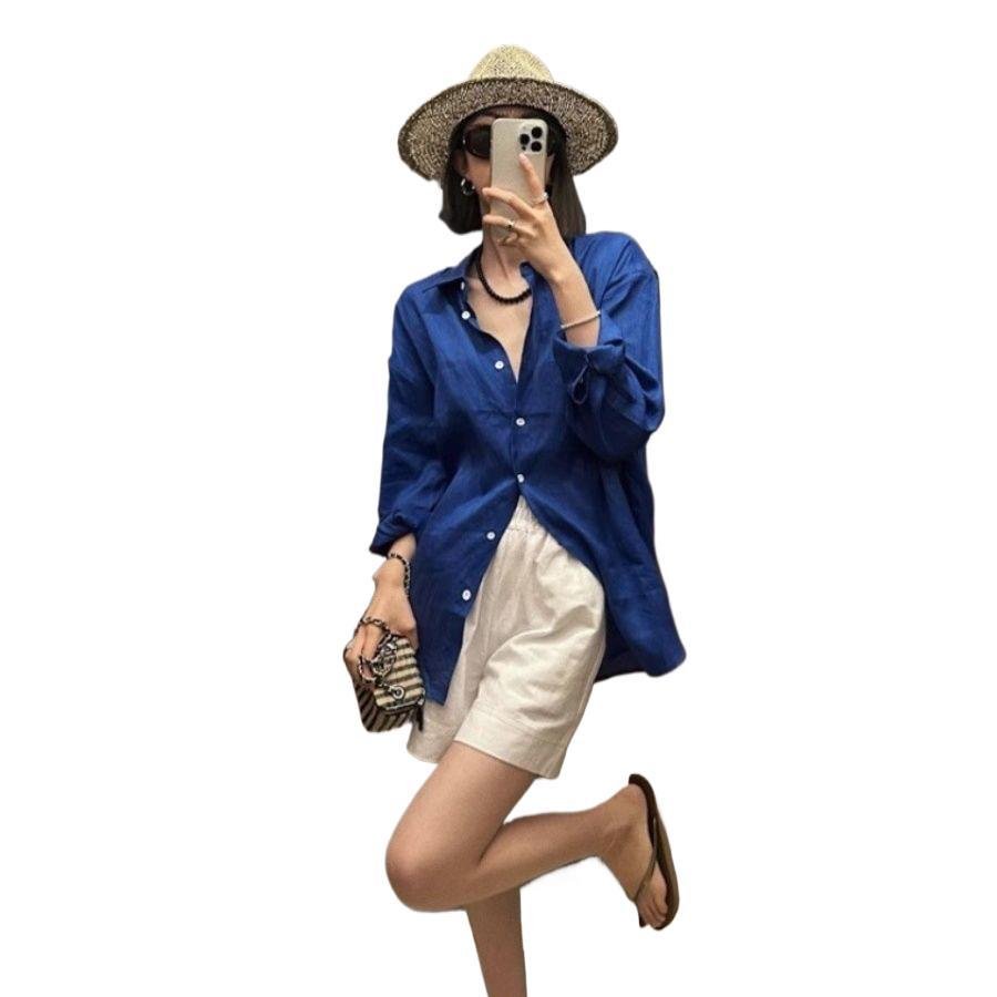 Vapetix 2XL-XL French-style white linen long-sleeved women's summer thin loose old money-style cotton-linen lined – Bild 7