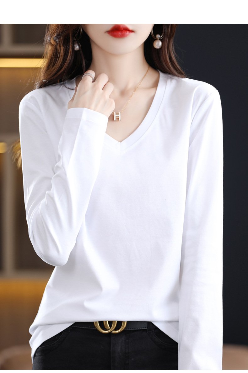Vapetix S【Suggests below 90 jin】-5XL 【Recommended for 180-200 lbs】 V-neck long-sleeve T-shirt for women, 2025 autumn and winter thin slim fit round neck outerwear bas – Bild 6