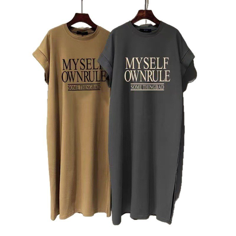 Vapetix M-4XL Flowy Sleeve Lazy Wind Slim Fit Versatile Nightgown Wearable Personality Letter Design Mid-Length L – Bild 7