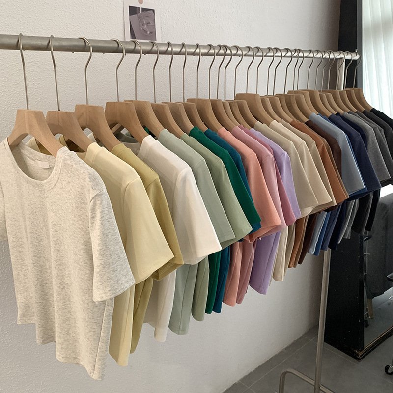 Vapetix Free Size-Free Size Omale Simple and Versatile Solid Color Crew Neck Straight Short Sleeve T-shirt Top for Spring and S – Bild 6