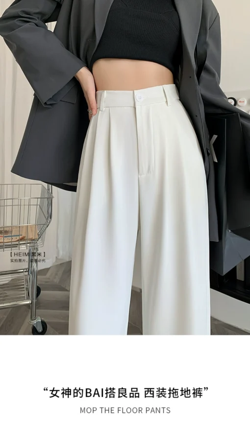 Vapetix XS-4XL  Slim fit summer and autumn black women's high-waisted wide-leg straight suit pants for tall women, – Bild 4