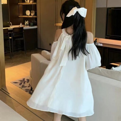 Vapetix S-2XL  Shoulder-Strap V-Neck Design Sensory Dress Autumn 2024 New Loose Fashion Elegant White A-Line Skirt – Bild 6