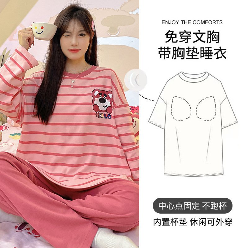 Vapetix M-XXL Ladies' Sleepwear Autumn Cotton-Like with Built-in Bra Cup One-Piece Long-Sleeve Set Spring and Aut – Bild 6