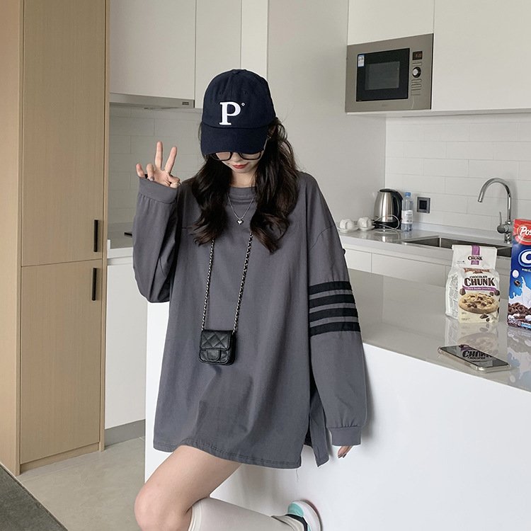 Vapetix M-XXL 2025 Autumn Korean Style Women's Student Design-Focused Loose Striped Splicing Unconventional Long- – Bild 6