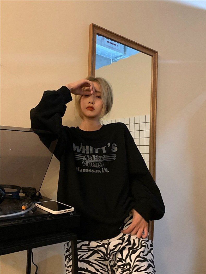 Vapetix M-XXL Korean Minimalist Academic Style 2025 Autumn Versatile Loose Hooded Long-Sleeve Thin Sweatshirt for – Bild 6