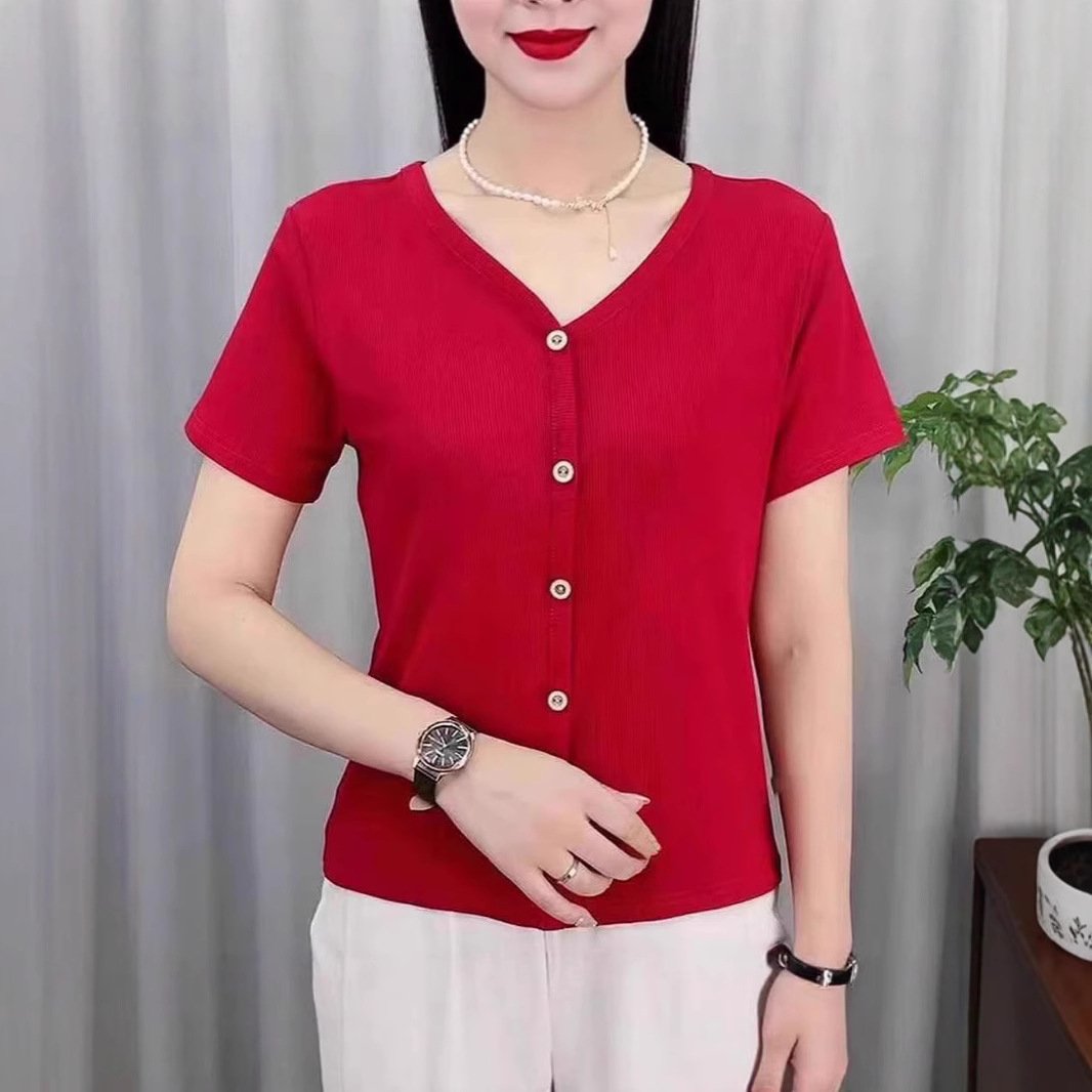 Vapetix M-4XL Summer Fashion Plus Size Women's Youthful Versatile Slimming Short Sleeve V-Neck Top High Quality B – Bild 6