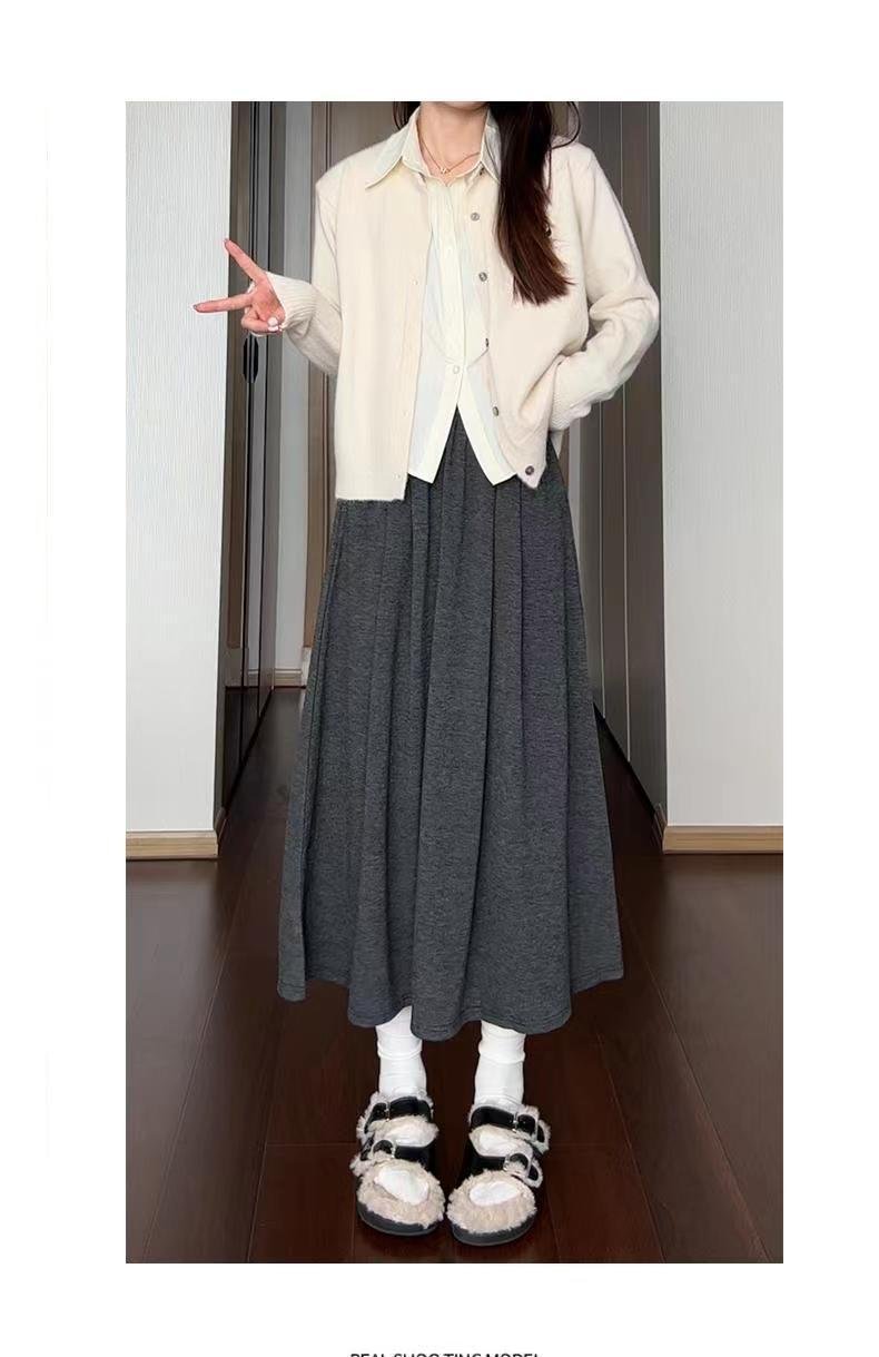 Vapetix S-XL Women's Fall High-Waisted Skirt A-Line Full Skirt to Ankle Glutinous Rice Skirt Elegant and Gracefu – Bild 3