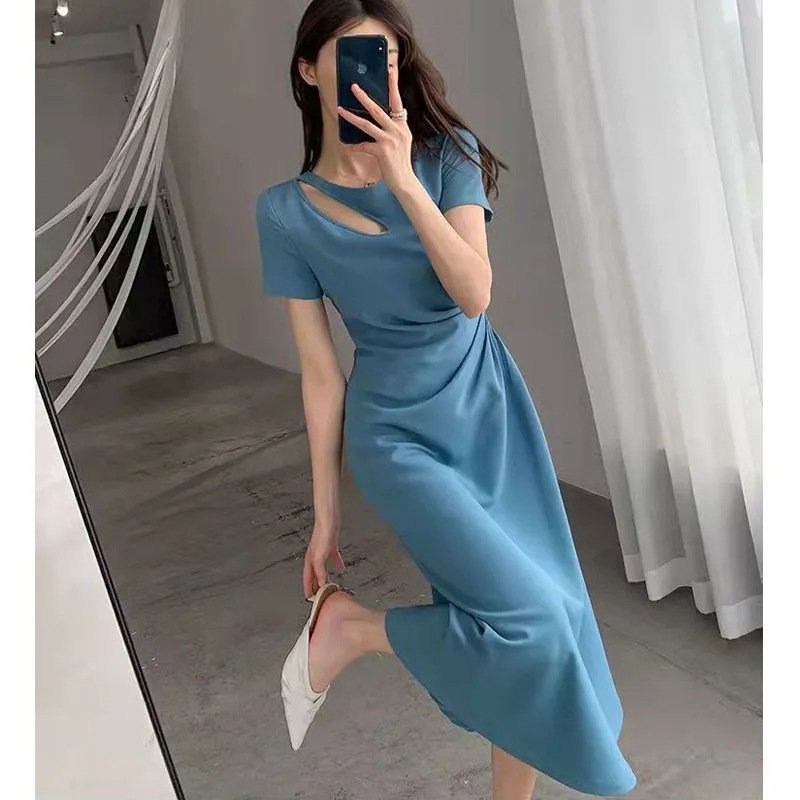 Vapetix M-3XL Women's Summer Openwork French Chic Slimming Design Waist-Clinching Hepburn Style Long Dress Summer – Bild 5