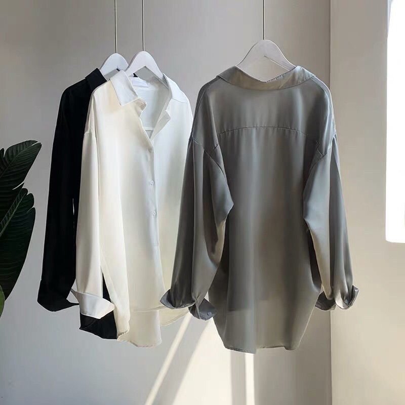 Vapetix S-3XL Women's wrinkle-resistant white shirt with silky drape, loose and high-end Hong Kong style long-sle – Bild 6