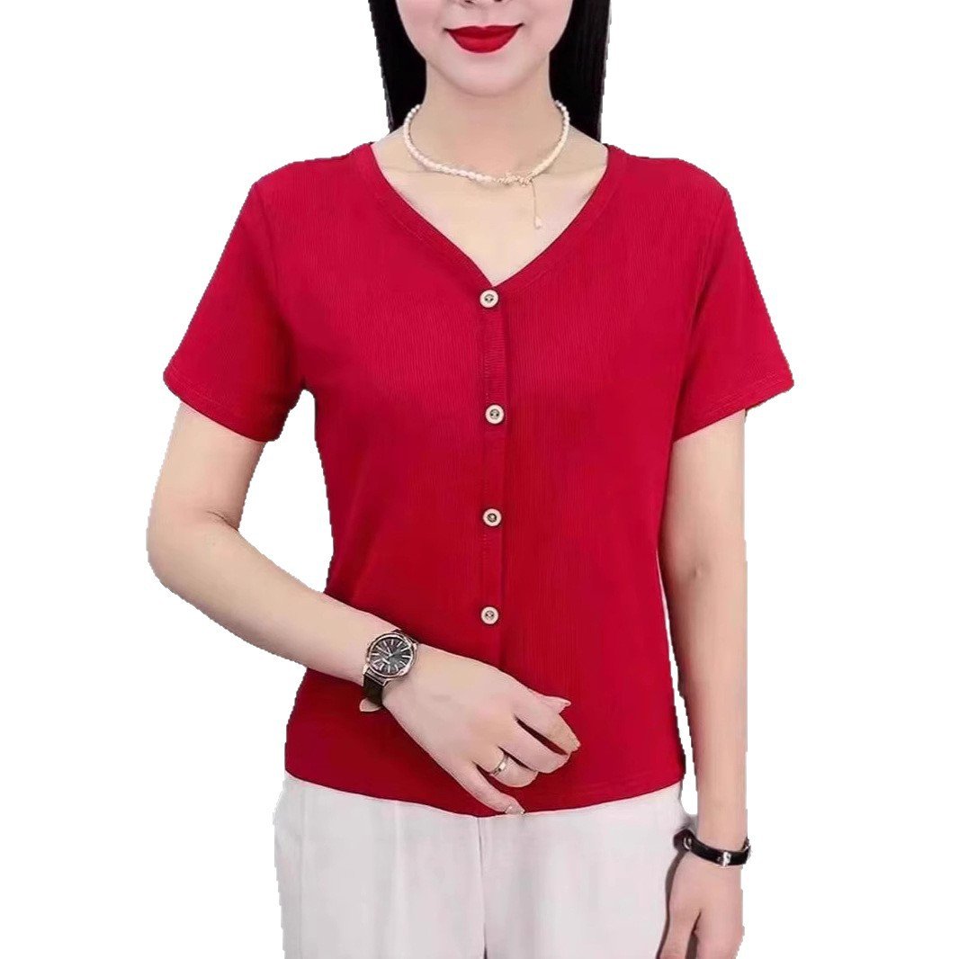 Vapetix M-4XL Summer Fashion Plus Size Women's Youthful Versatile Slimming Short Sleeve V-Neck Top High Quality B – Bild 7