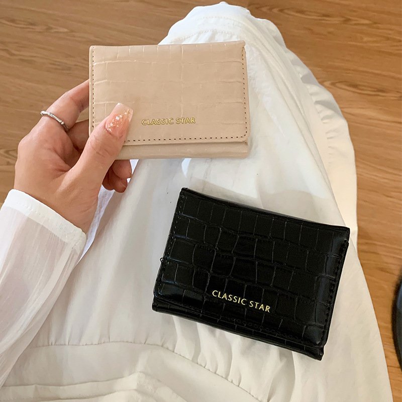 Vapetix Free Size-Free Size Japanese-style short-length genuine leather texture women's tri-fold mini PU wallet large capacity – Bild 5