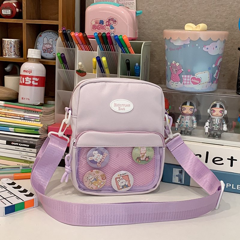 Vapetix Without a badge-With 4 badges (patterns random) Japanese-style cute cartoon transparent single-shoulder bag, solid-color Mori girl soft-girly bag f – Bild 7