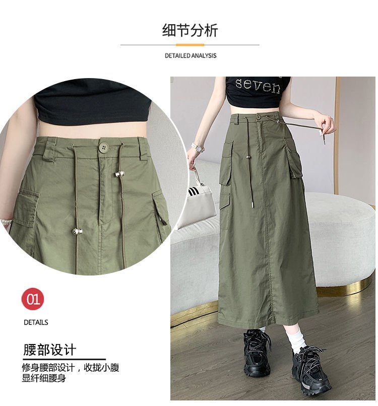 Vapetix ✪S Recommended for 85-95 lbs-✪XL Recommended for 115-130 lbs Vintage American-style split work half skirt for women, summer, mid-length, high-waisted drawstring – Bild 7