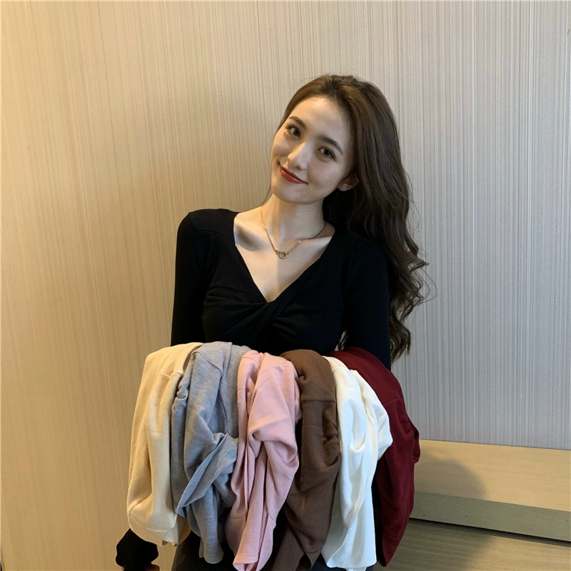 Vapetix One size fits all-One size fits all Actual shot of new autumn and winter slim fit cross-knotted V-neck slimming bottoming sweater top – Bild 6