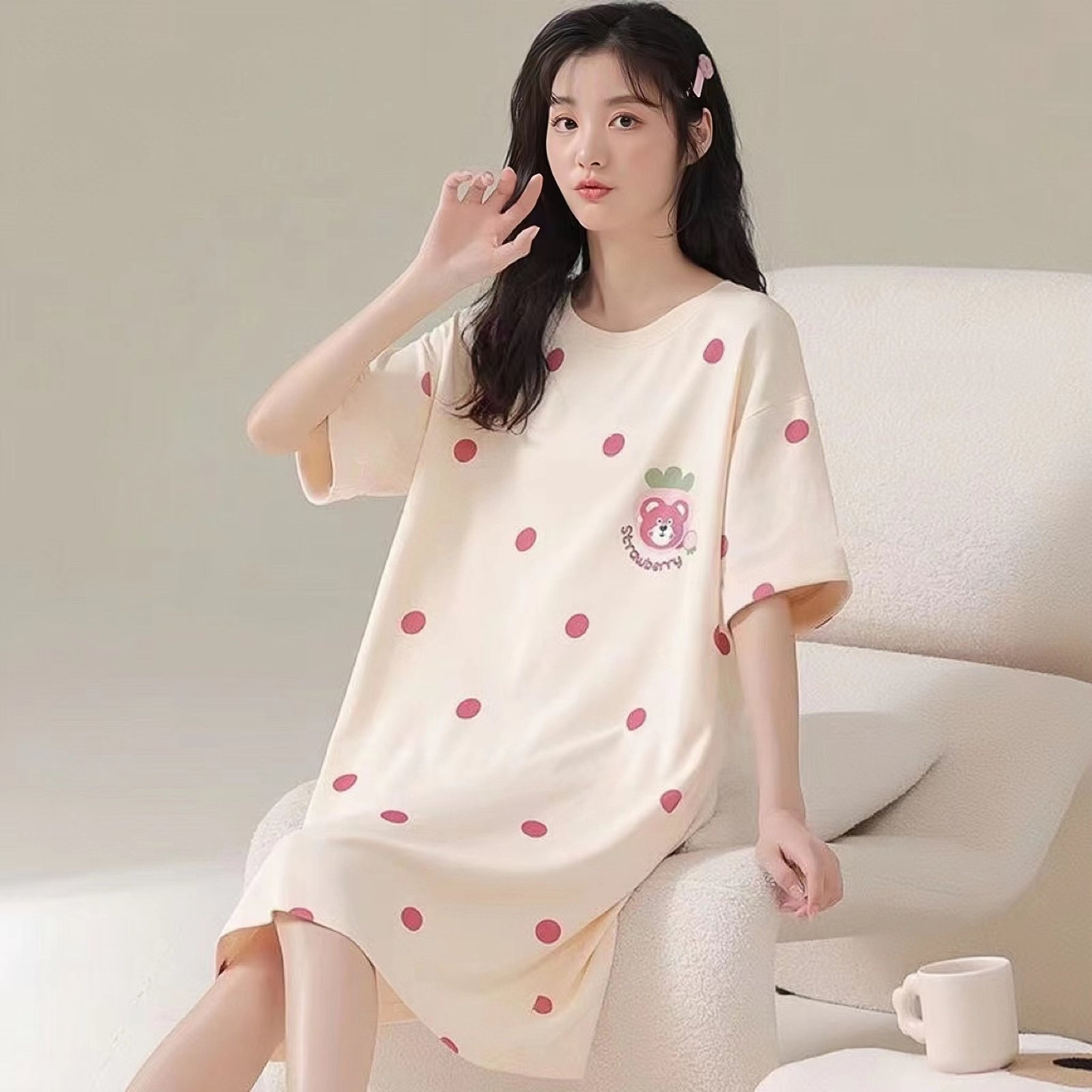 Vapetix 2 yards (80-120 pounds)-XXL Women's Summer Sleepwear Loose Plus Size Short Sleeve Cartoon Cute Teen Student Thin Pajamas Home C – Bild 6