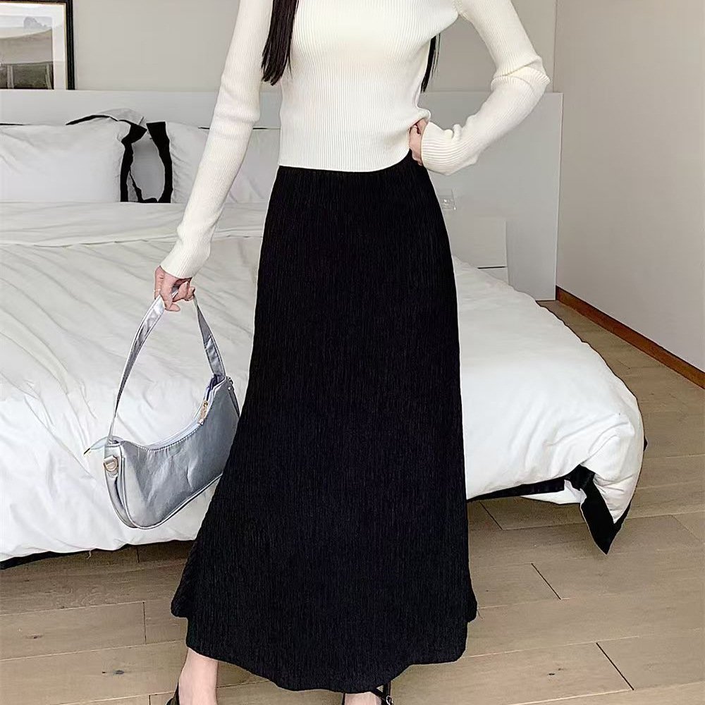 Vapetix S-XL Lazing Style Pleated A-line Fish Tail High-Waisted Skirt for Women, Autumn Casual Slimming Marigold – Bild 8