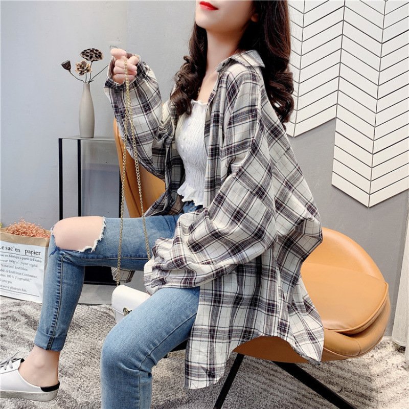 Vapetix S-XXS Spring and Autumn Jacket 2025 Grid Shirt for Women, Thin Long Sleeve Loose Sun Shirt Retro Hong Kon – Bild 7