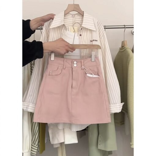 Vapetix ●M 【Suggested 40-50 kg】●-● 4XL 【Suggested for 180-200 lbs】●  Summer Gentle Style Women's Korean Version Tank Top Loose Striped Shirt Slimming Skirt Three-Piece – Bild 4