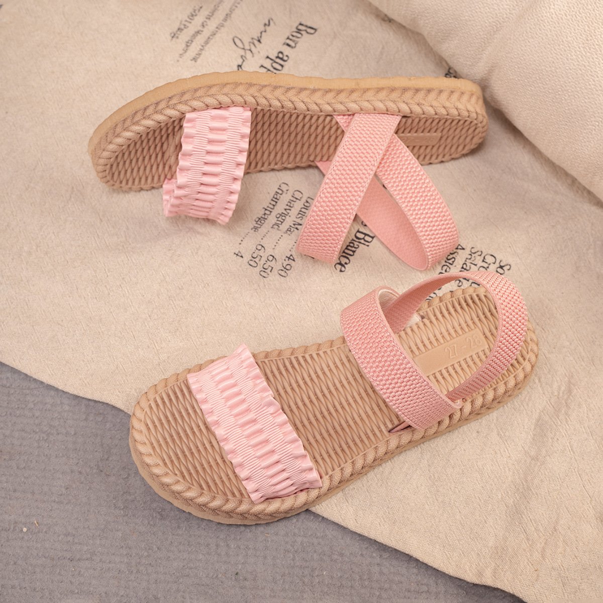 Vapetix 23-24-35-36 Flat children's sandals with elastic straps, cross design, summer outdoor wear, imitation grass wea – Bild 7