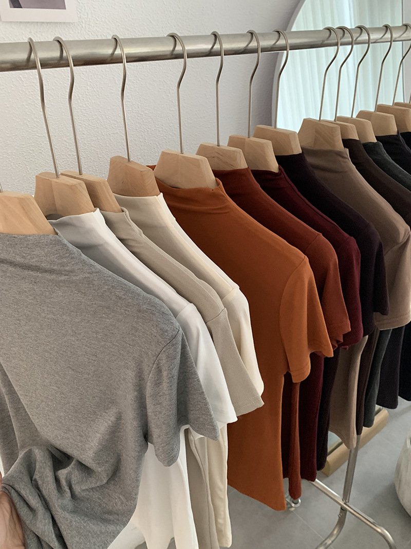 Vapetix Free Size-Free Size Omral Small Stand Collar Solid Color Slimming Short Sleeve Hooded T-Shirt 2025 Autumn New Women's B – Bild 8