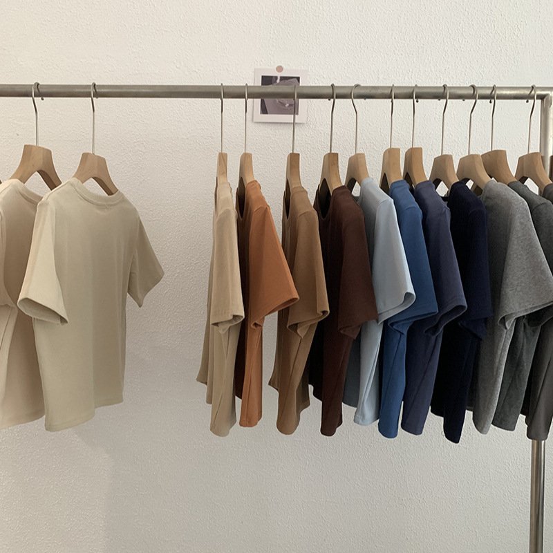 Vapetix Free Size-Free Size Omale Simple and Versatile Solid Color Crew Neck Straight Short Sleeve T-shirt Top for Spring and S – Bild 7