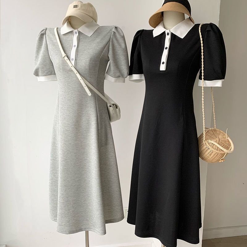 Vapetix S-2XL French puff sleeve short-sleeve dress for women, summer, waist-cinching, slimming, stomach covering – Bild 5