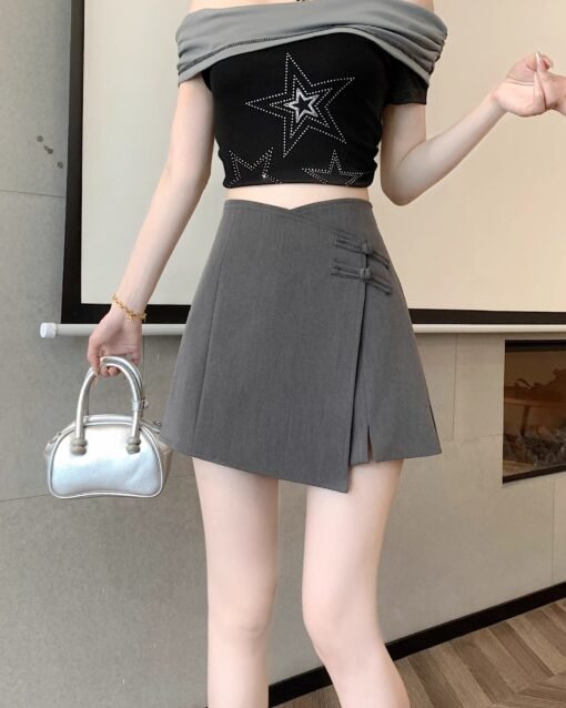 Vapetix XS-4XL  New Chinese Style National Wind Irregular Suit Pants Skirt 2024 Summer Fat mm High-Waist Short Shor – Bild 7