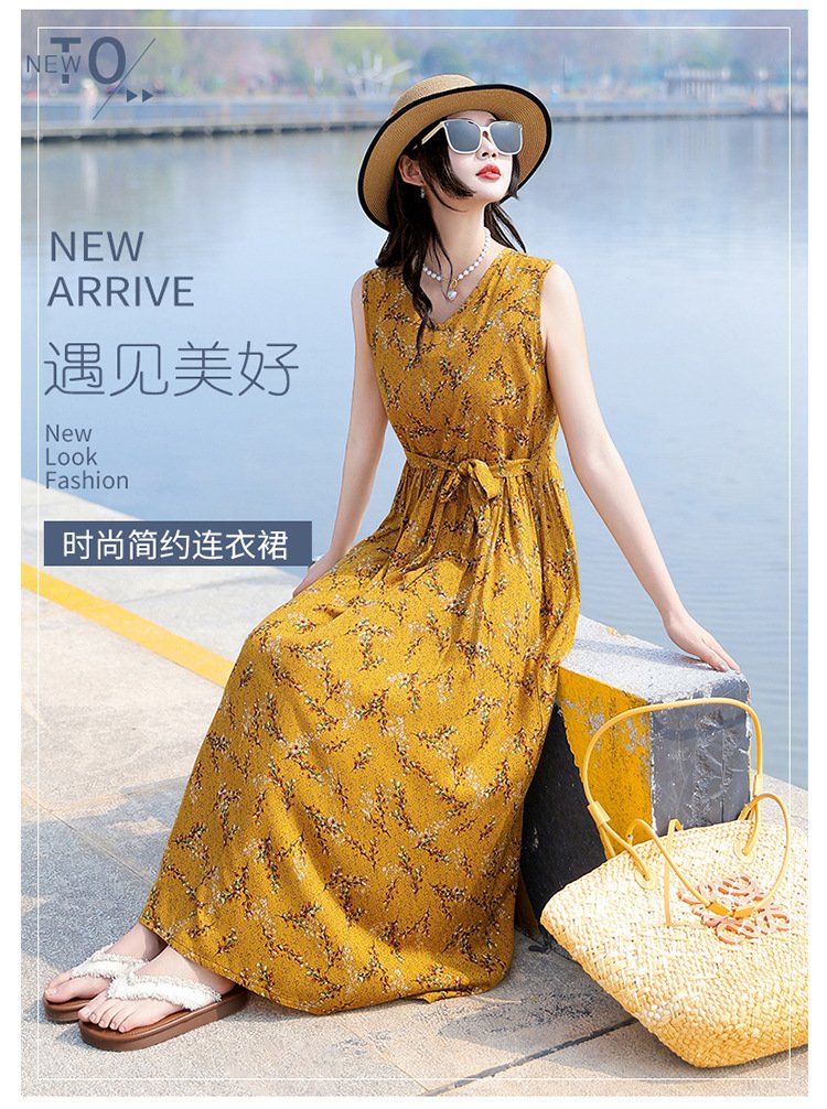 Vapetix XL size suggests 90-115 pounds-5XL suggests 160-175 pounds 2025 Summer Plus Size Cotton Satin Dress with Floral Print, Slimming Mother's Full-Skirted Beach Dr – Bild 9