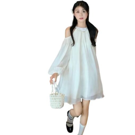 Vapetix S-2XL  Shoulder-Strap V-Neck Design Sensory Dress Autumn 2024 New Loose Fashion Elegant White A-Line Skirt – Bild 8