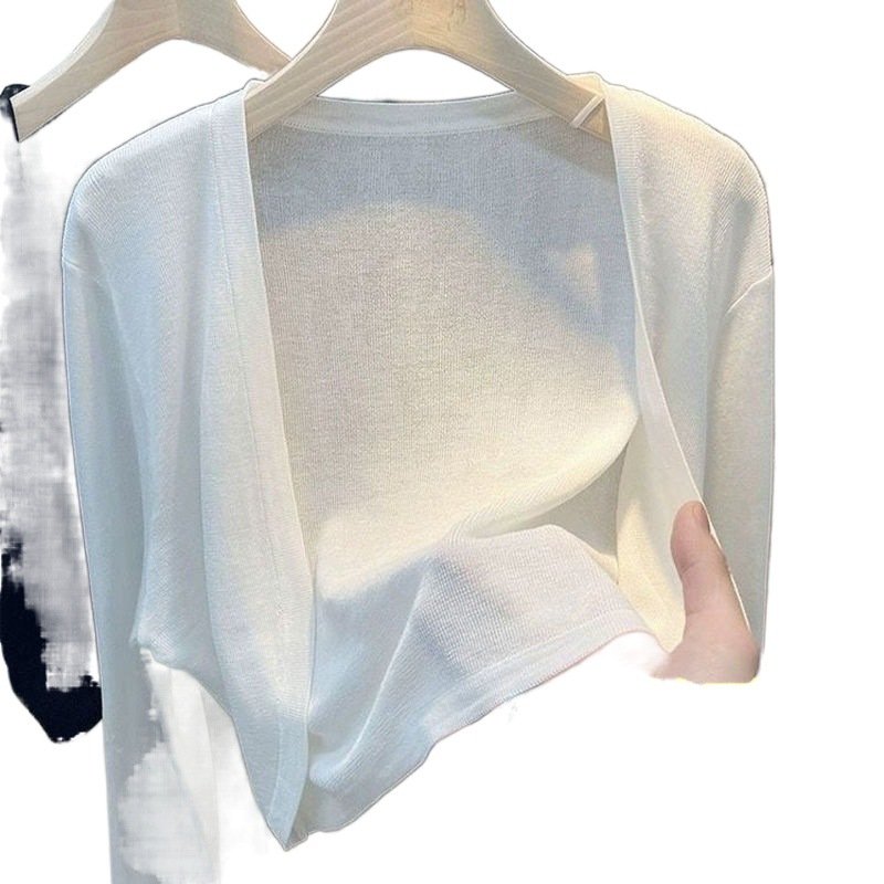 Vapetix ●●XS 【11-13 kg】-●●XL 【Weight 120-140 lbs】 Summer Ice Silk Sun Protection Cardigan Short Knit Ribbed White Women's Thin Strappy Skirt with Ove – Bild 4