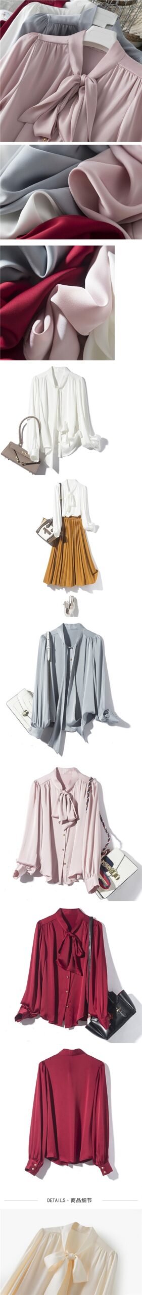 Vapetix ❥ ఇ S-❥ ఇ 3XL Spring Fashion Design Women's Satin Texture Long Sleeve Draped Belted Shirt Commuter Blouse with Bu – Bild 6