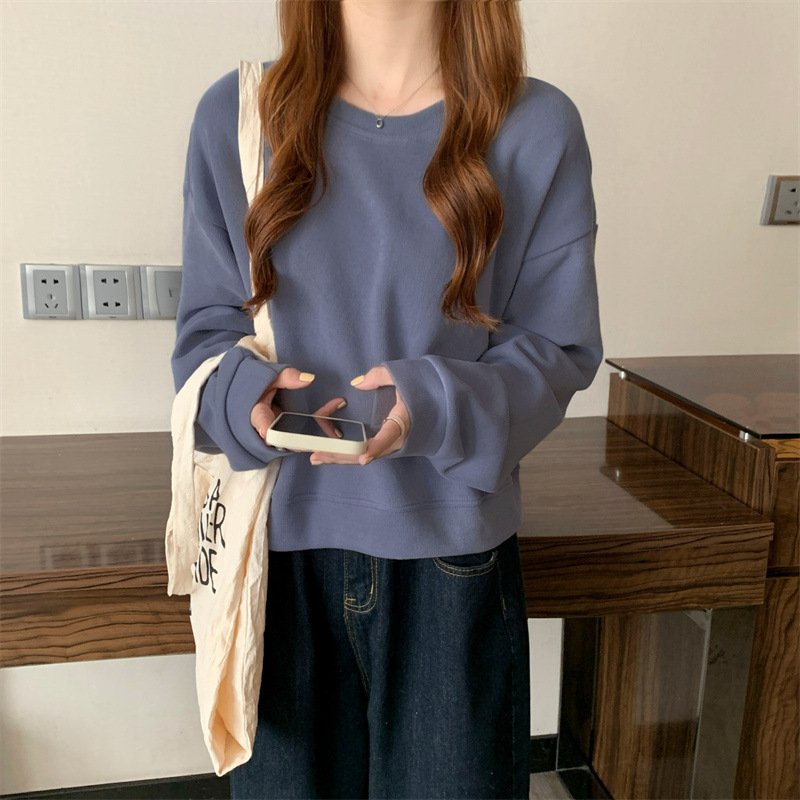 Vapetix Free Size-Free Size Short sleeve round neck women's autumn winter Korean style simple solid color loose Hong Kong style – Bild 7