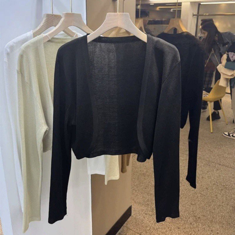 Vapetix ●●XS 【11-13 kg】-●●XL 【Weight 120-140 lbs】 Summer Ice Silk Sun Protection Cardigan Short Knit Ribbed White Women's Thin Strappy Skirt with Ove – Bild 5