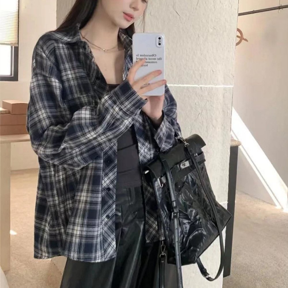 Vapetix S-XXL Women's Plaid Blazer Coat Loose Long-Sleeve Top for Spring and Autumn Lazy Style Women's Upper Garm – Bild 9