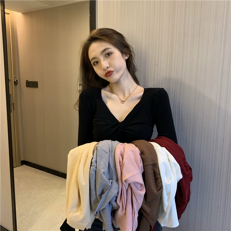 Vapetix One size fits all-One size fits all Actual shot of new autumn and winter slim fit cross-knotted V-neck slimming bottoming sweater top – Bild 7