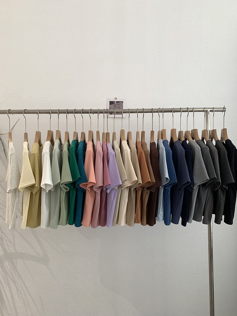 Vapetix Free Size-Free Size Omale Simple and Versatile Solid Color Crew Neck Straight Short Sleeve T-shirt Top for Spring and S – Bild 8