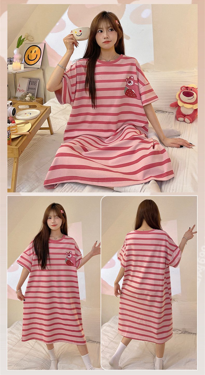 Vapetix 2 yards (80-120 pounds)-XXL Women's Summer Sleepwear Loose Plus Size Short Sleeve Cartoon Cute Teen Student Thin Pajamas Home C – Bild 8