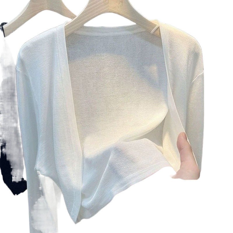 Vapetix ●●XS 【11-13 kg】-●●XL 【Weight 120-140 lbs】 Summer Ice Silk Sun Protection Cardigan Short Knit Ribbed White Women's Thin Strappy Skirt with Ove – Bild 7