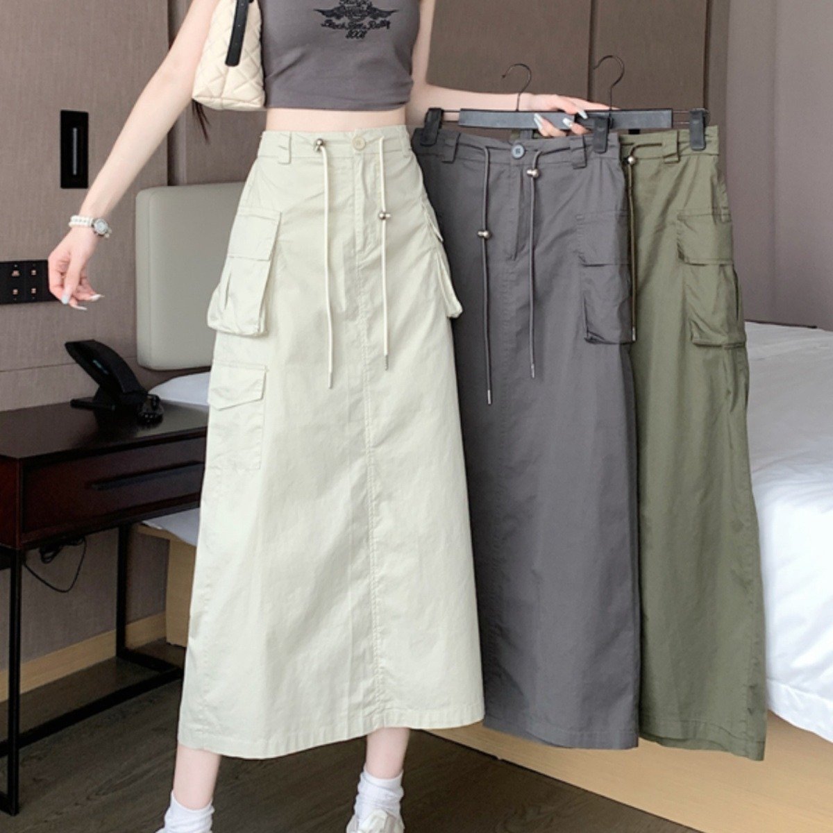 Vapetix S-XL International Trade Vintage American Style Workwear Skirt for Women Spring Semi-Skirt High-Waist St – Bild 9