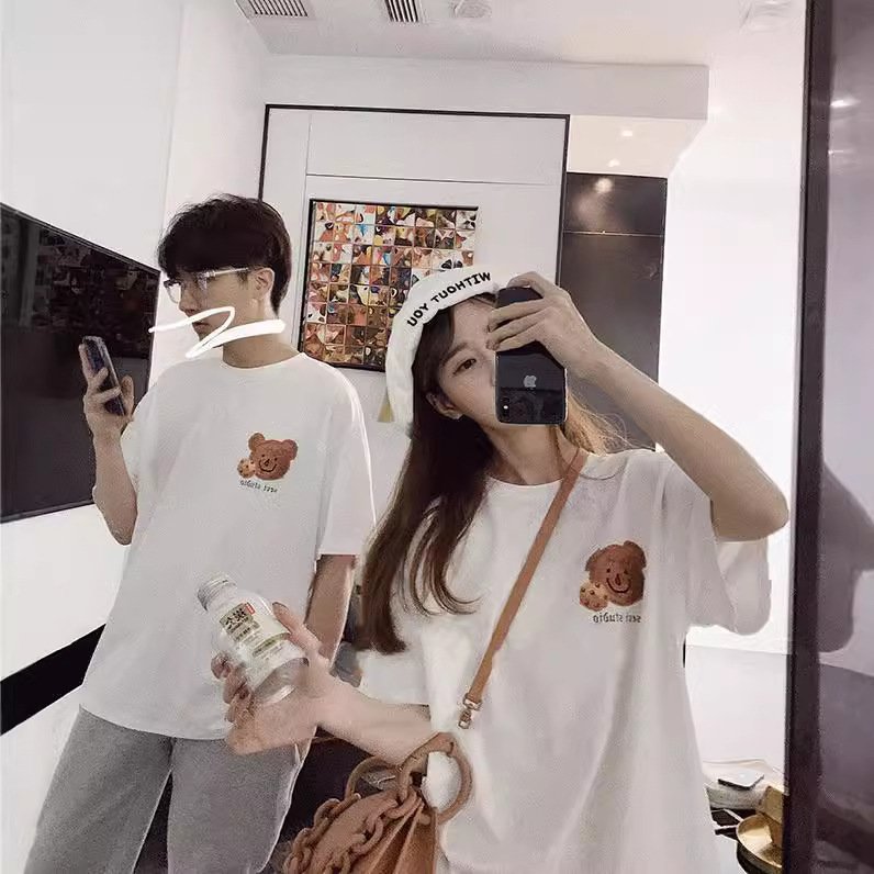 Vapetix M-2XL Roora Couple's Summer Outfit with Bear Design, Round Neck Short Sleeve T-Shirt, Trendy Brand, Influ - 图片 7