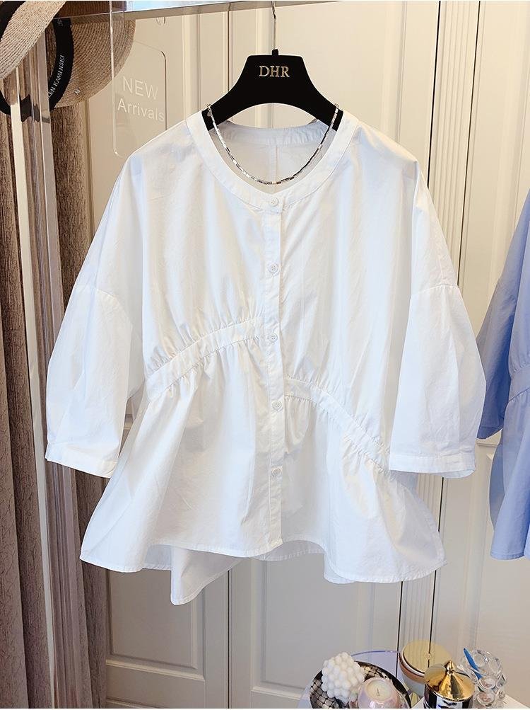 Vapetix S-3XL 1688 Summer Korean Design Small Size Loose Asymmetric Pleated Splicing Doll Shirt Women's Trendy – Bild 8