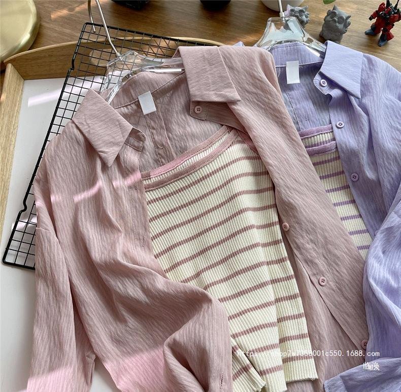 Vapetix XXS-3XL Outerwear set featuring a knitted open jacket, blue shirt, and a French-style long-sleeved thin sun – Bild 7