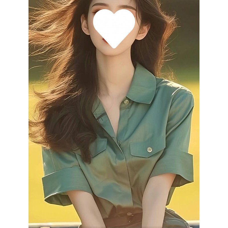 Vapetix XXS-White slip without a picture Retro Hong Kong Style Green Polo Neck Women's 2025 Summer Pretty Blouse French Exquisite Top Niche – Bild 8