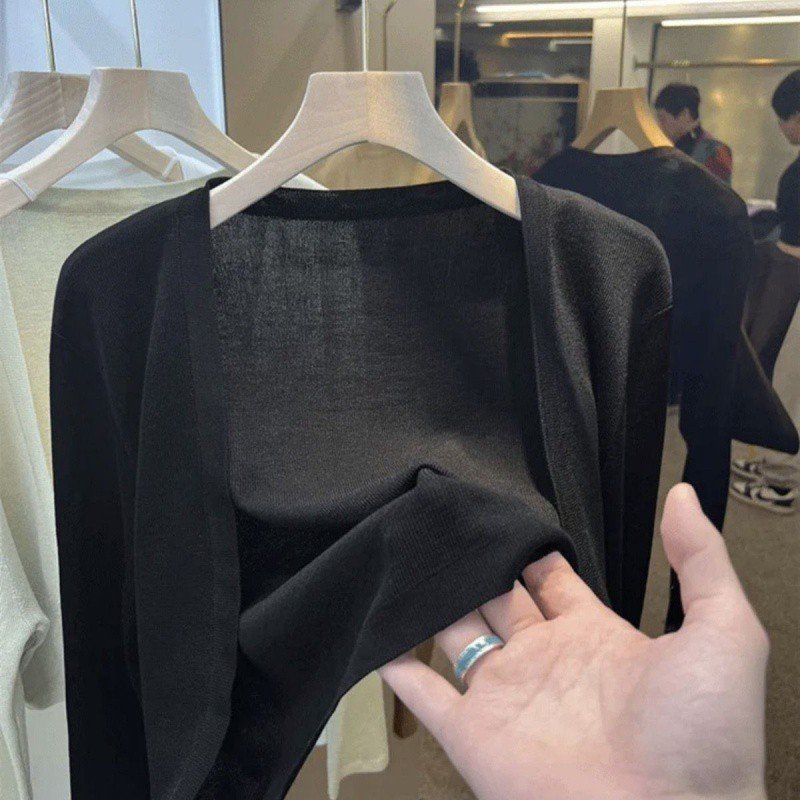 Vapetix ●●XS 【11-13 kg】-●●XL 【Weight 120-140 lbs】 Summer Ice Silk Sun Protection Cardigan Short Knit Ribbed White Women's Thin Strappy Skirt with Ove – Bild 8