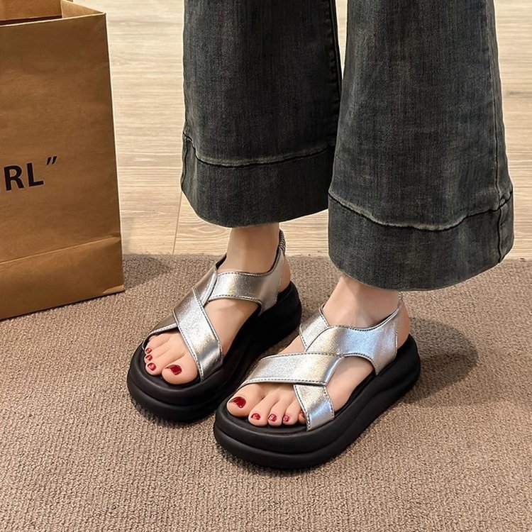 Vapetix 35-40 Women's 2025 Silver Thick-Heeled Elevation Sandals for Outdoor Wear, Pair with Skirts, Casual Roman – Bild 8