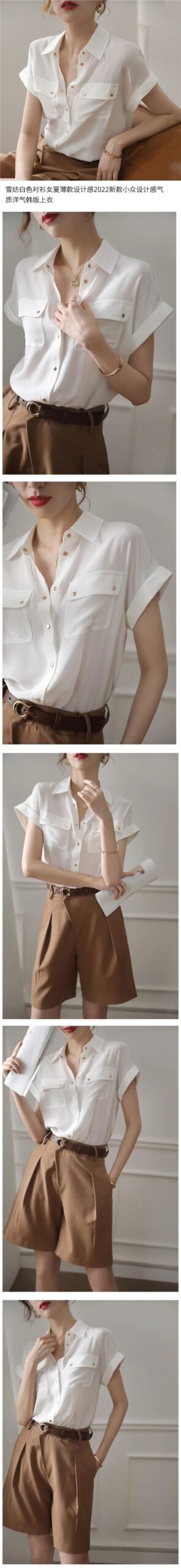 Vapetix ◇◆S◇◆-◇◆3XL◇◆ Chiffon white shirt women's summer thin design sense new niche design sense elegant Western style K – Bild 6