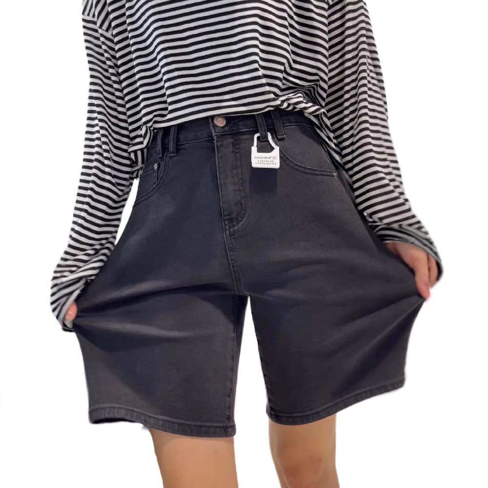 Vapetix S-5XL Plus-size women's 2025 summer black high-waisted elastic denim shorts for plus-size women, slimming – Bild 6