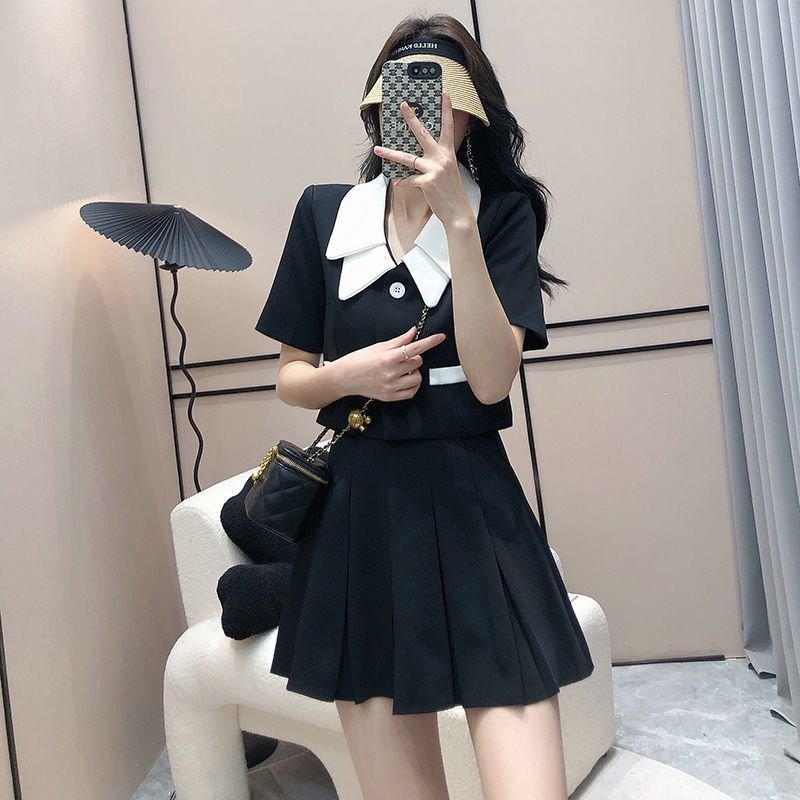 Vapetix ●S suggests 70-85 pounds●-●4XL recommended for 150-160 lbs● Small Suit Pleated Skirt Summer Korean-style Cropped Top + High-Waisted Short Skirt Designer 2-Piec – Bild 7
