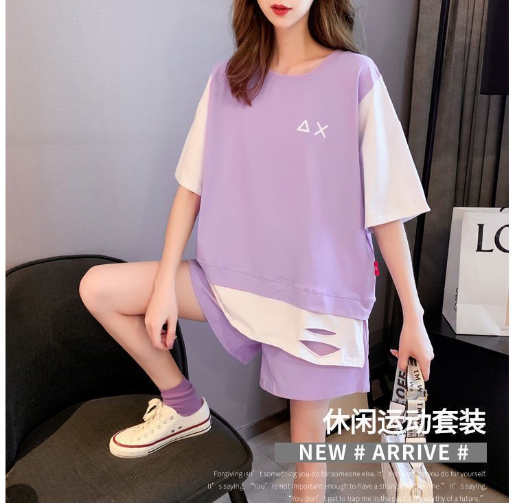 Vapetix M-XXXXL Summer Korean Style Casual Sports Set for Women: Short Sleeve T-Shirt and Shorts, Plus Size Loose a – Bild 7